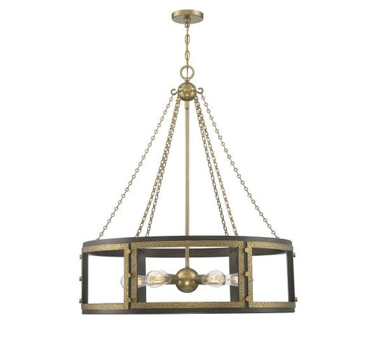 Lakefield 6-Light Pendant in Burnished Brass with Walnut