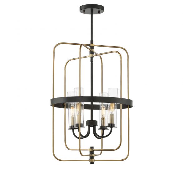 Kearney 4-Light Pendant in Vintage Black with Warm Brass