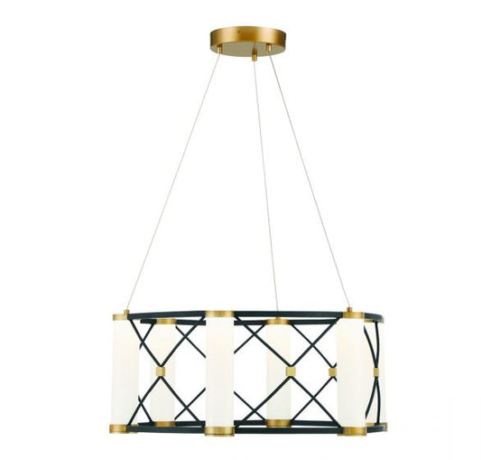 Aries 6-Light LED Pendant in Matte Black with Burnished Brass Accents