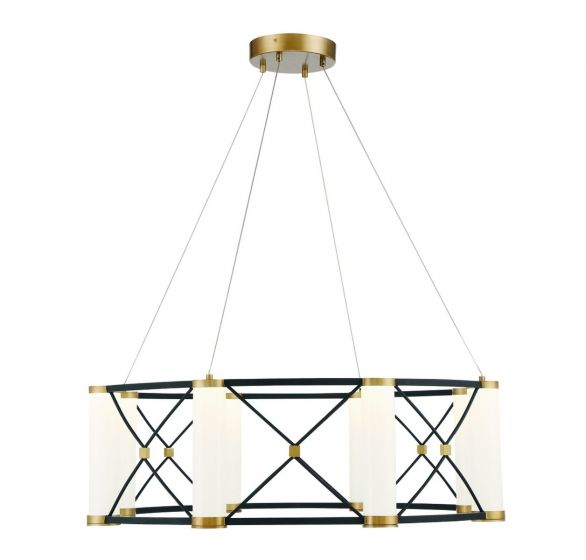 Aries 8-Light LED Pendant in Matte Black with Burnished Brass Accents