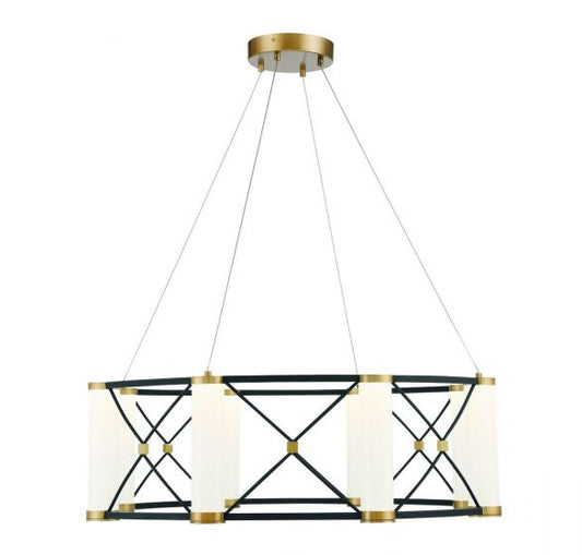 Aries 8-Light LED Pendant in Matte Black with Burnished Brass Accents