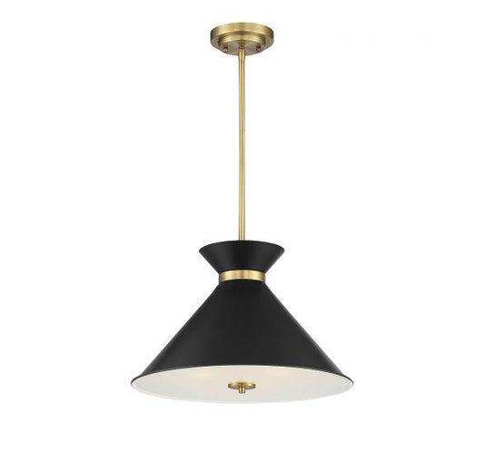 Lamar 3-Light Pendant in Matte Black with Warm Brass Accents