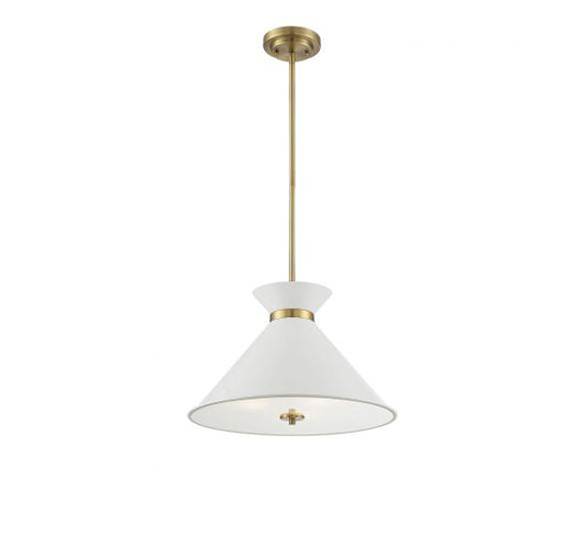 Lamar 3-Light Pendant in White with Brass Accents