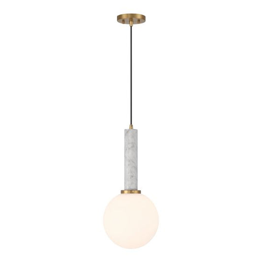 Callaway 1-Light Pendant in White Marble with Warm Brass