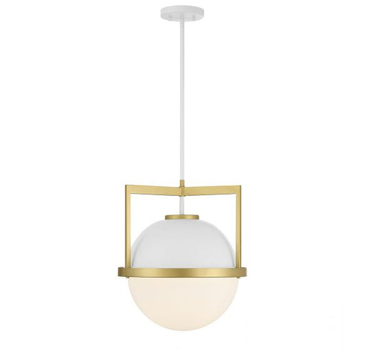 Carlysle 1-Light Pendant in White with Warm Brass Accents