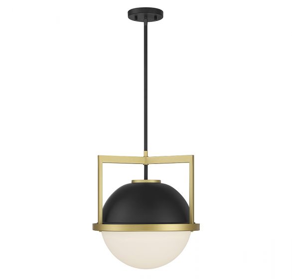 Carlysle 1-Light Pendant in Matte Black with Warm Brass Accents