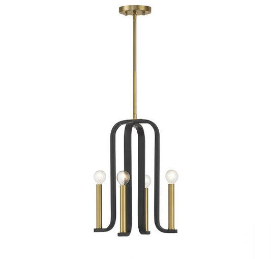 Archway 4-Light Pendant in Matte Black with Warm Brass Accents