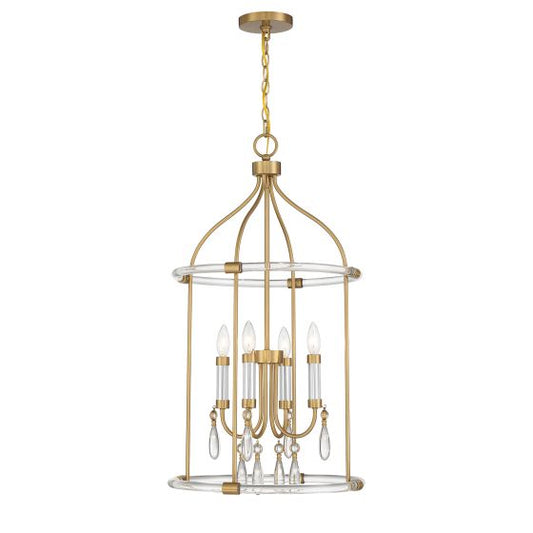 Mayfair 4-Light Pendant in Warm Brass and Chrome