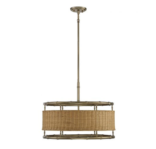 Arcadia 6-Light Pendant in Burnished Brass with Natural Rattan