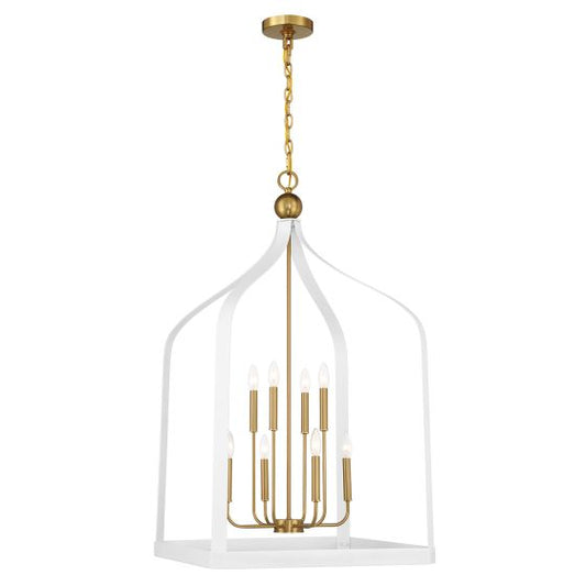 Sheffield 8-Light Pendant in White with Warm Brass Accents