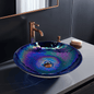 Ruvati 16 inch Murano Glass Art Vessel Circle Decorative Pattern Bathroom Sink - Celestial Blue - RVB3044