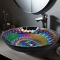 Ruvati 16 inch Murano Glass Art Vessel Circle Decorative Pattern Bathroom Sink - Cosmic Black - RVB3049