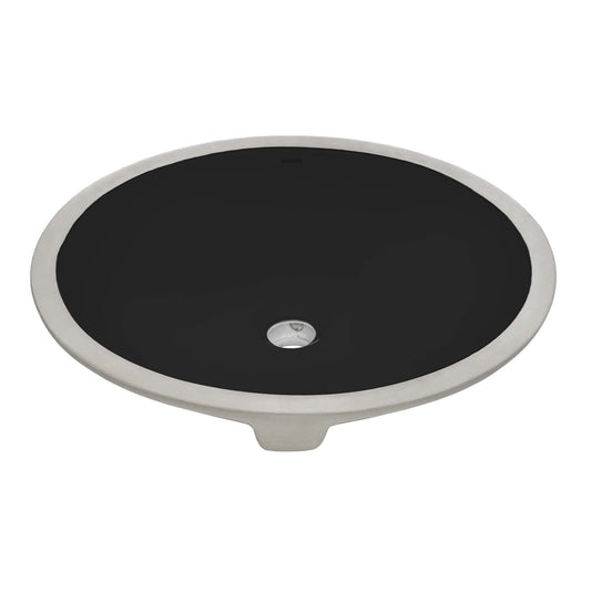 Ruvati 16 x 13 inch Undermount Bathroom Sink Black Oval Porcelain Ceramic with Overflow - RVB0618BK