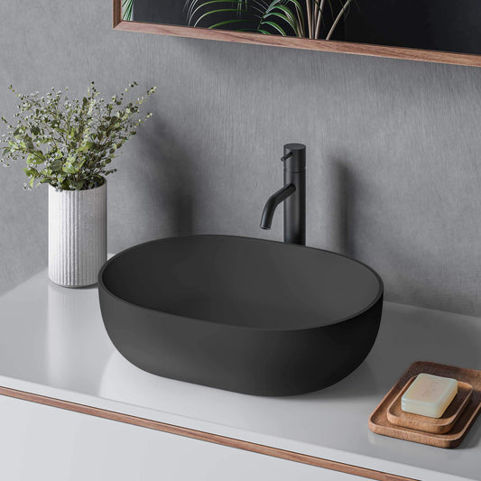 Ruvati 19-inch Matte Black epiStone Solid Surface Modern Bathroom Vessel Sink - RVB2119BK