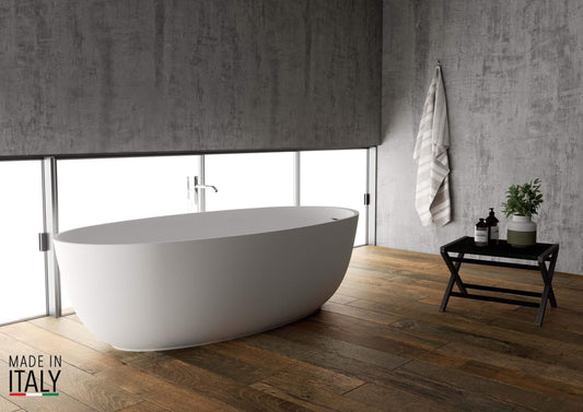 Ruvati 66-inch Matte White epiStone Solid Surface Oval Freestanding Bath Tub Canali - RVB6719WH