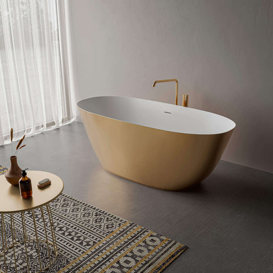 Ruvati 63-inch Matte Gold and White epiStone Solid Surface Freestanding Bath Tub Sinatra - RVB6723GW