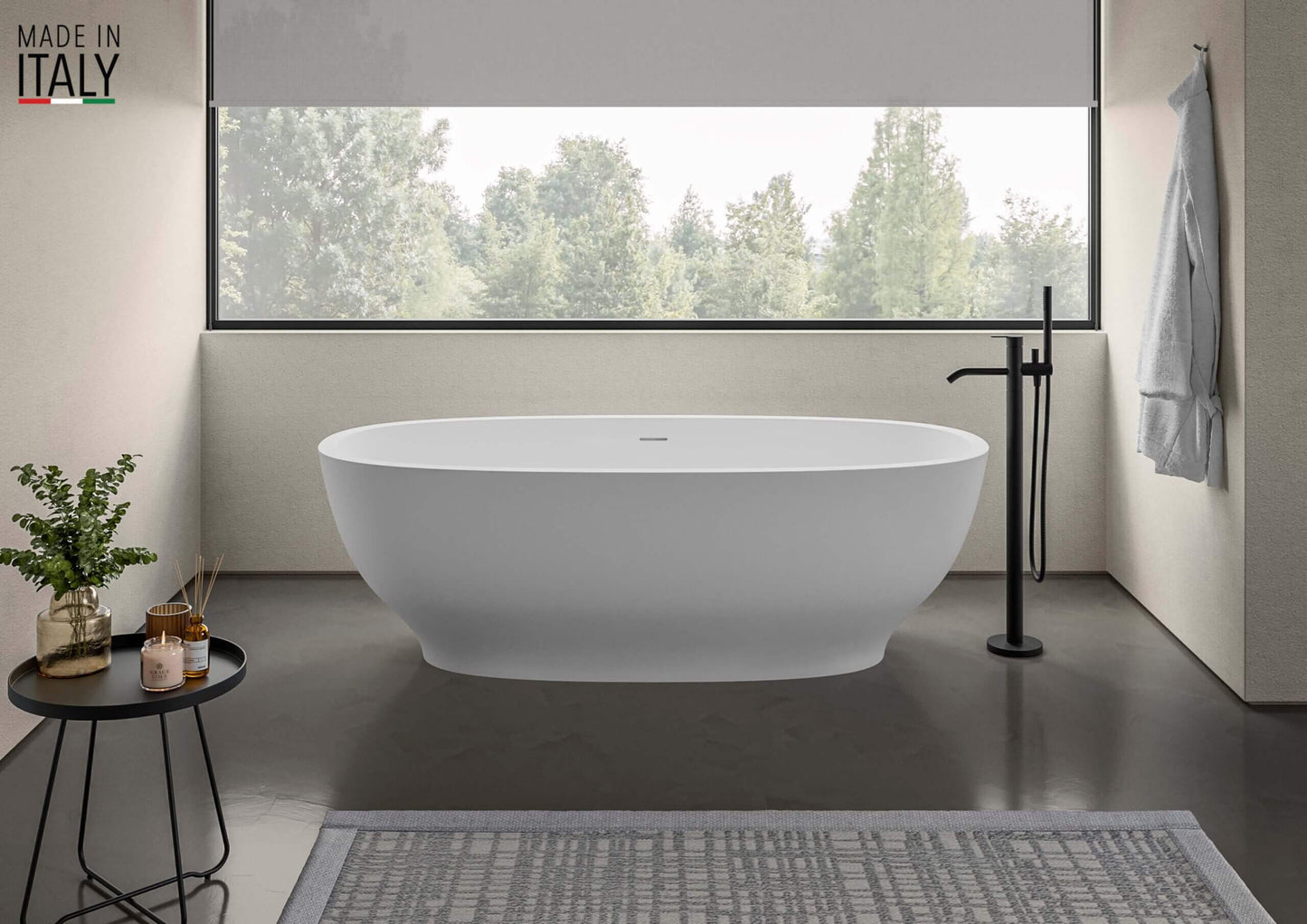 Ruvati 69-inch White epiStone Solid Surface Oval Freestanding Bath Tub Viola - RVB6732WH