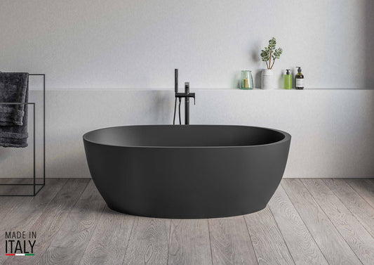 Ruvati 59-inch Matte Black epiStone Solid Surface Oval Freestanding Bath Tub Canali - RVB6744BK