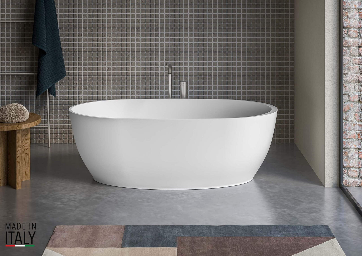 Ruvati 59-inch Matte White epiStone Solid Surface Oval Freestanding Bath Tub Canali - RVB6744WH