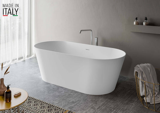 Ruvati 67-inch White epiStone Solid Surface Oval Freestanding Bath Tub Omnia Matte - RVB6750WH