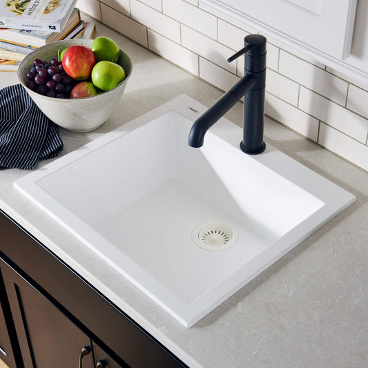 Ruvati 22 x 20 inch epiGranite Drop-in Topmount Granite Composite Single Bowl Kitchen Sink - Arctic White - RVG1022WH