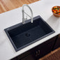 Ruvati 27 x 20 inch Drop-in Topmount Granite Composite Single Bowl Kitchen Sink - Midnight Black - RVG1027BK