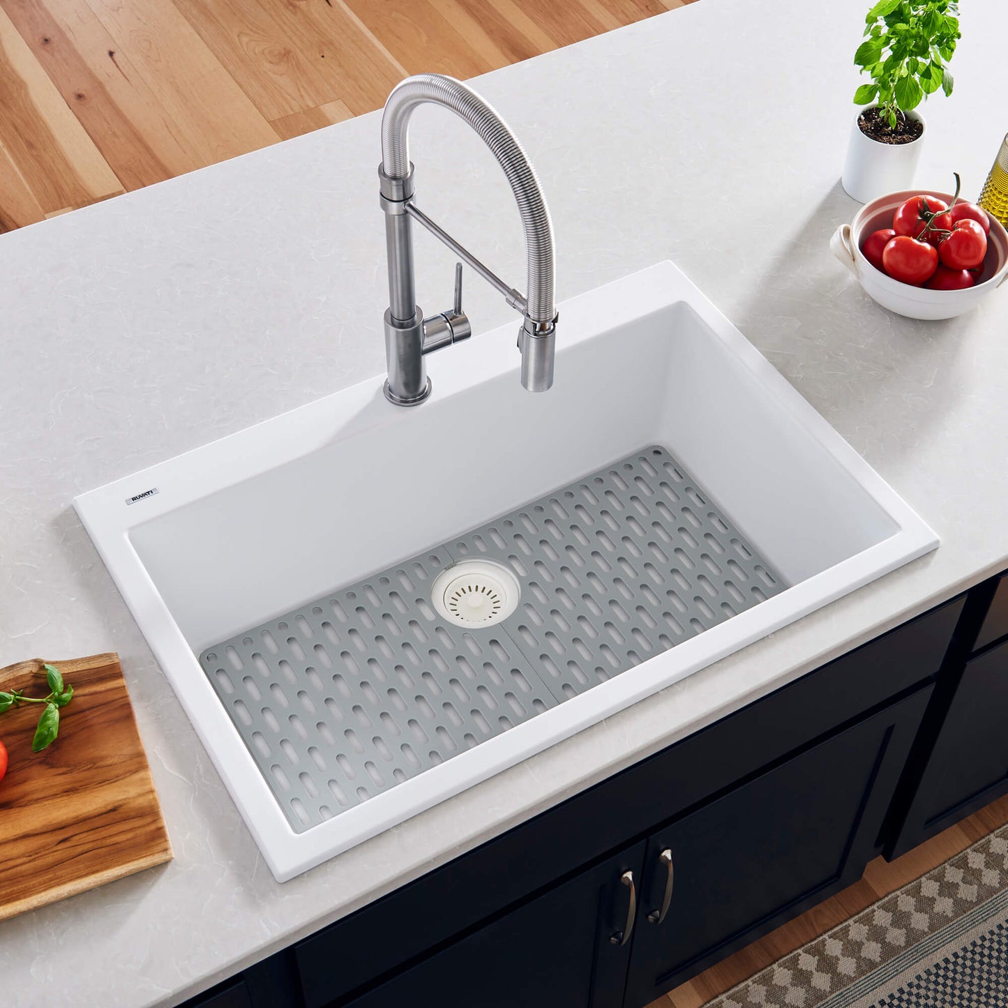 Ruvati 27 x 20 inch Drop-in Topmount Granite Composite Single Bowl Kitchen Sink - Arctic White - RVG1027WH