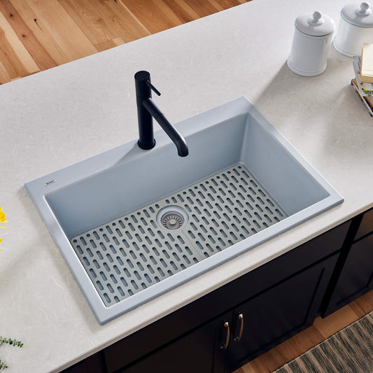 Ruvati 30 x 20 inch epiGranite Drop-in Topmount Granite Composite Single Bowl Kitchen Sink - Silver Gray - RVG1030GR