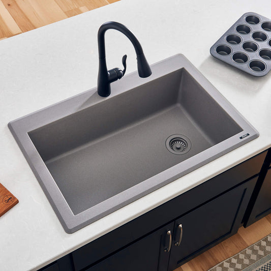 Ruvati 33 x 22 inch epiGranite Drop-in Topmount Granite Composite Single Bowl Kitchen Sink - Urban Gray - RVG1033GR