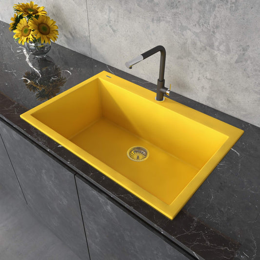 Ruvati 33 x 22 inch Granite Composite Drop-in Topmount Kitchen Sink Single Bowl - Midas Yellow - RVG1080YL