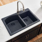 Ruvati 33 x 22 inch epiGranite Dual-Mount Granite Composite Double Bowl Kitchen Sink - Midnight Black - RVG1344BK