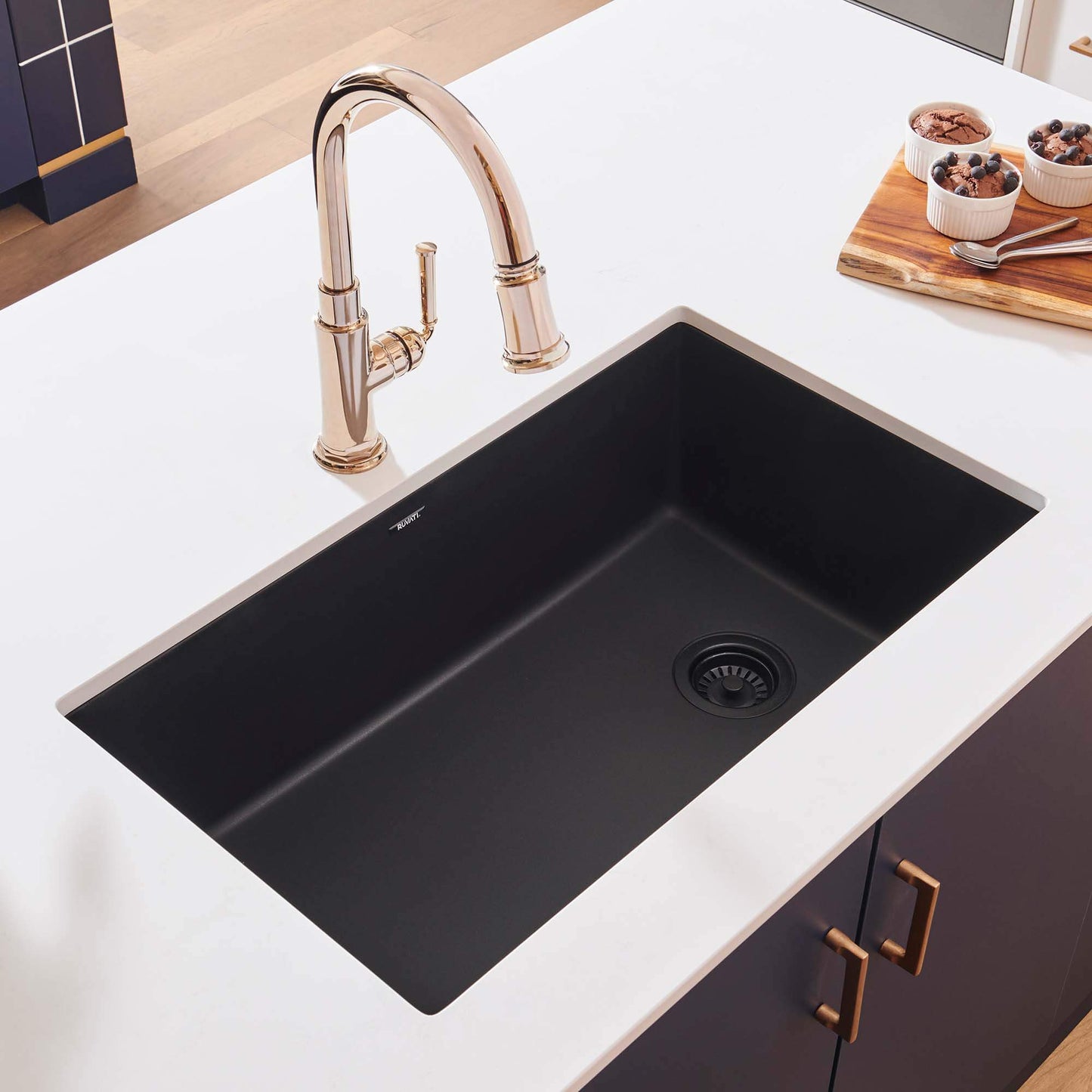 Ruvati 32 x 19 inch epiGranite Undermount Granite Composite Single Bowl Kitchen Sink - Midnight Black - RVG2033BK