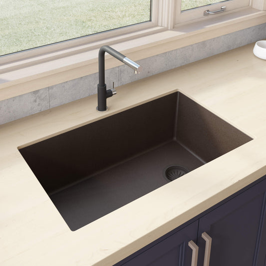 Ruvati 32 x 19 inch epiGranite Undermount Granite Composite Single Bowl Kitchen Sink - Espresso Brown - RVG2033ES