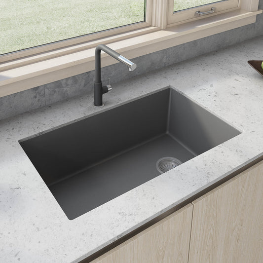 Ruvati 32 x 19 inch epiGranite Undermount Granite Composite Single Bowl Kitchen Sink - Silver Gray - RVG2033GR