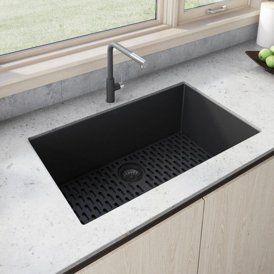 Ruvati 33 x 19 inch Granite Composite Undermount Single Bowl Kitchen Sink - Midnight Black - RVG2080BK