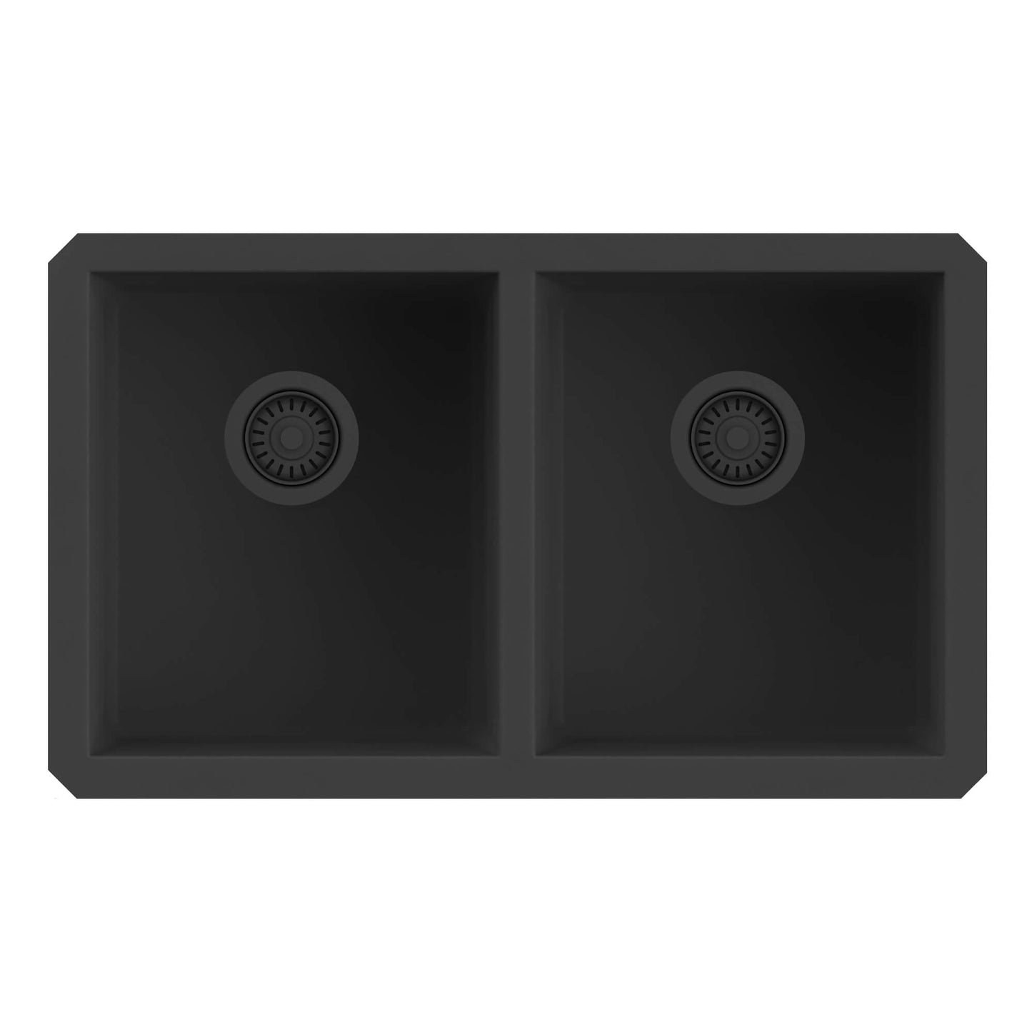 Ruvati 32 x 19 inch Granite Composite Undermount Double Bowl Kitchen Sink - Midnight Black - RVG2388BK