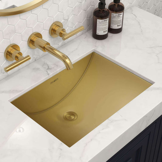 Ruvati 16 x 13 inch Brushed Gold Polished Brass Rectangular Bathroom Sink Undermount - RVH6106GG