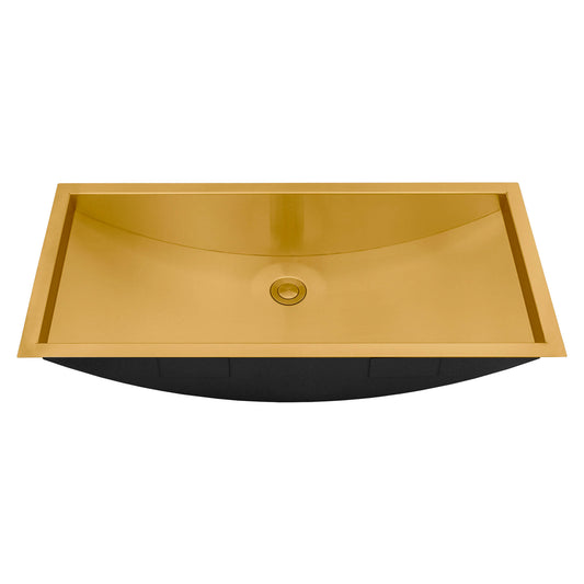 Ruvati 30 x 14 inch Brushed Gold Polished Brass Rectangular Bathroom Sink Undermount - RVH6120GG