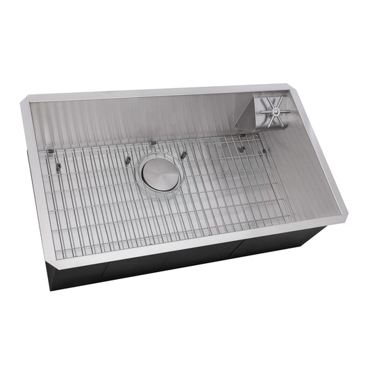 Ruvati Glass Rinser Sink 33-inch Undermount 16 Gauge Stainless Steel Rounded Corners Kitchen Sink Single Bowl - RVH7533