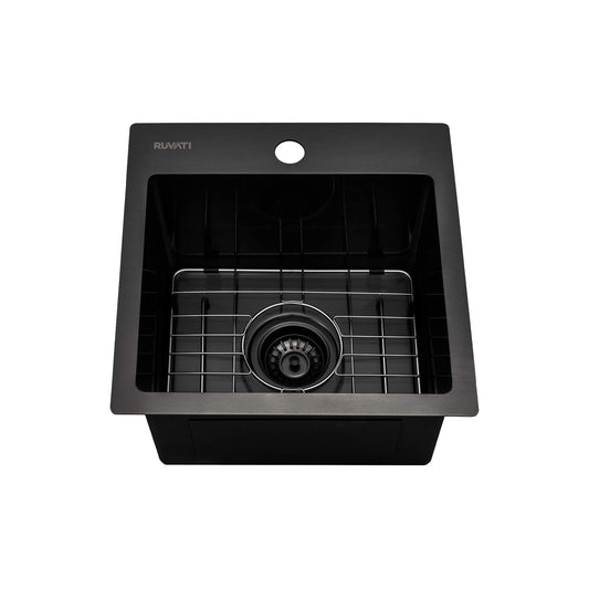 Ruvati 15 inch Gunmetal Black Stainless Steel Drop-in Topmount Bar Prep Sink Single Bowl - RVH8115BL