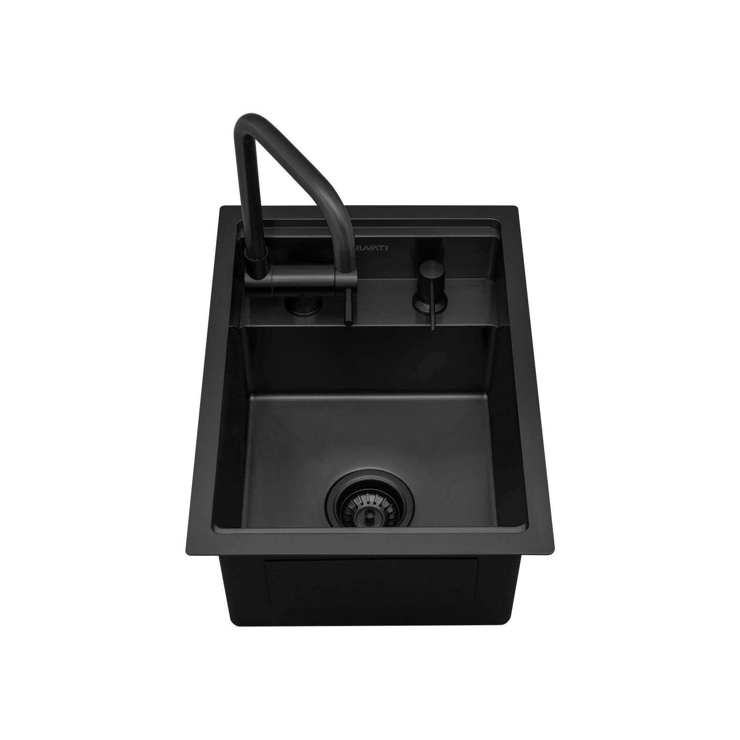 Ruvati 20 inch Gunmetal Black Stainless Steel RV Sink With Concealed Faucet and Soap DIspenser - RVH8272BL