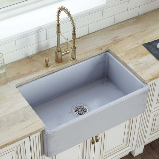 Ruvati 33 inch Fireclay Distressed Finish Farmhouse Apron-Front Kitchen Sink Reversible - Coastal Blue - RVL2300SB