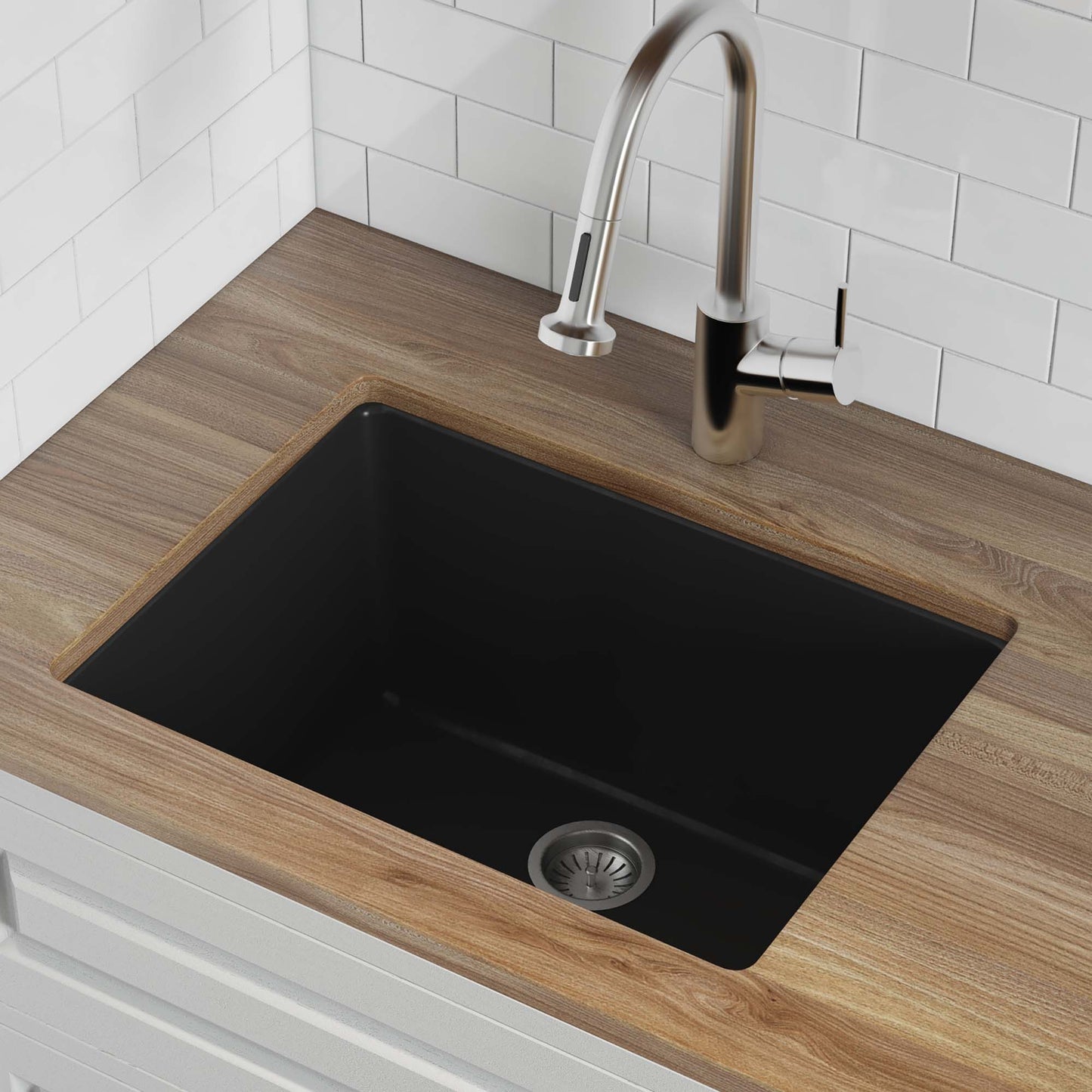 Ruvati 24-inch Fireclay Undermount / Drop-in Topmount Kitchen Sink Single Bowl - Glossy Black - RVL2420BK