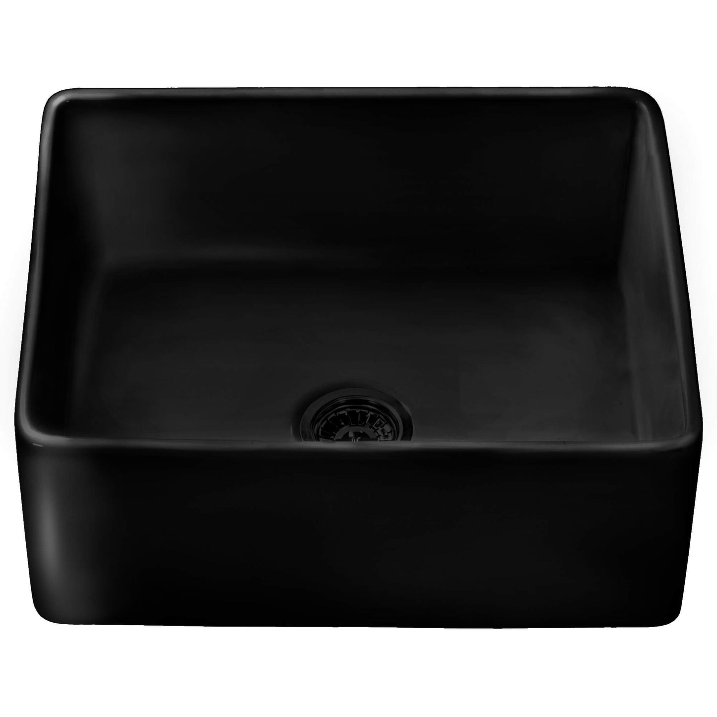 Ruvati 23-inch Fireclay Farmhouse Kitchen Laundry Utility Sink Single Bowl - Glossy Black- RVL2468BK