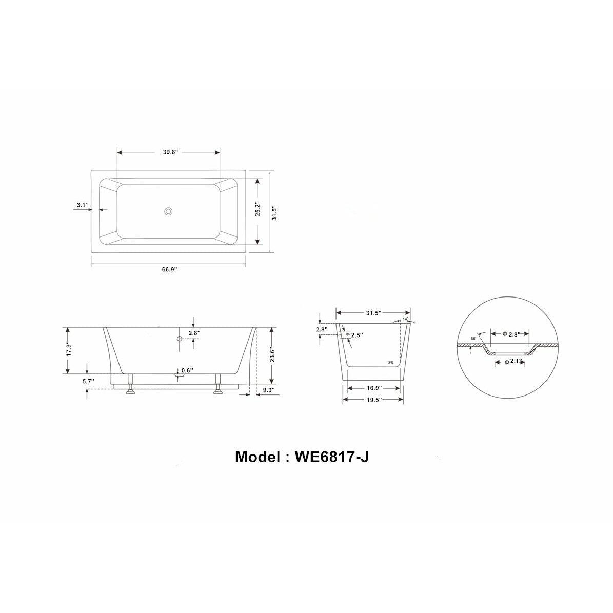 Legion White Acrylic Soaking Tub WE6817-J