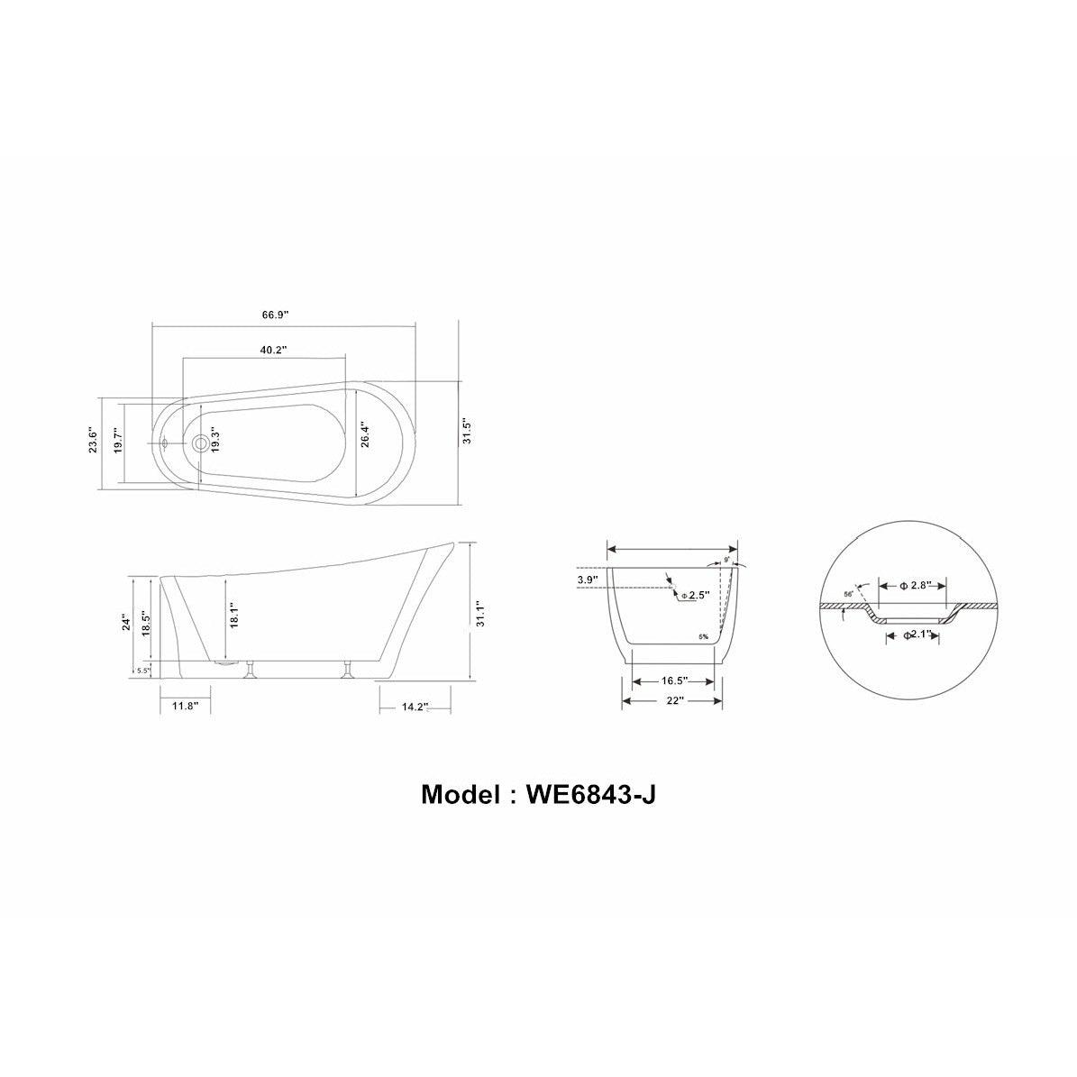 Legion White Acrylic Soaking Tub WE6843-J