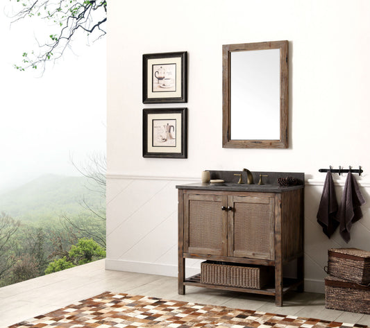 36" Rustic Rattan Single Sink Bathroom Vanity with Stone Top