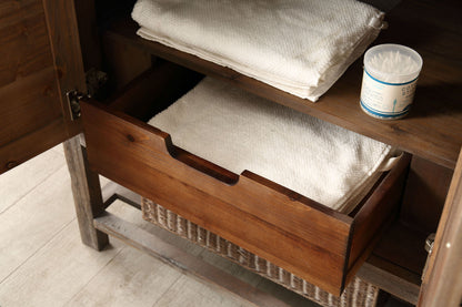 60" Rustic Rattan Dual Sink Bathroom Vanity in Brown Finish with Natural Moon Stone Top