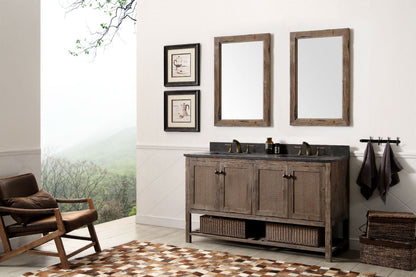 60" Rustic Rattan Dual Sink Bathroom Vanity in Brown Finish with Natural Moon Stone Top