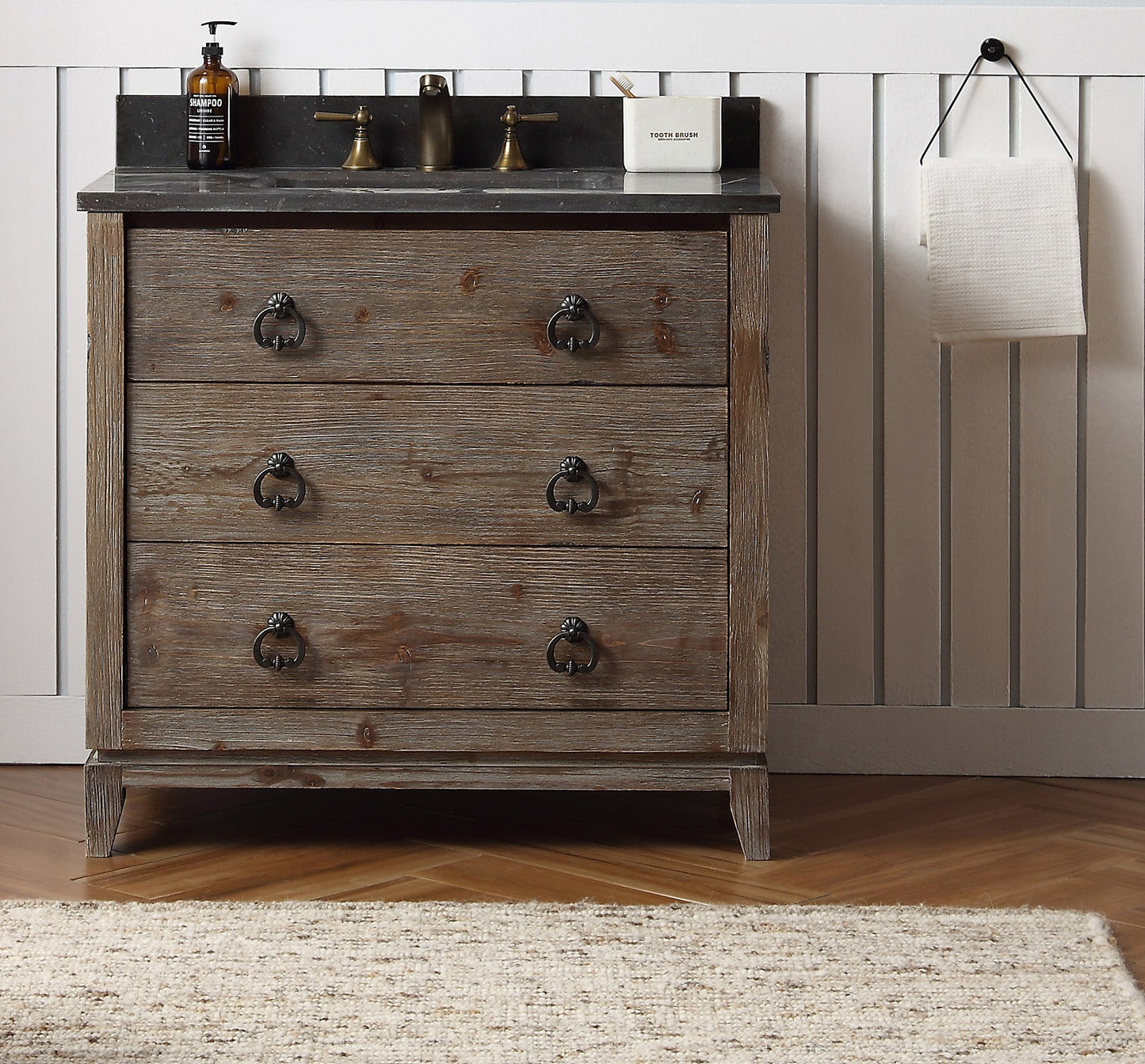 36" Motley Rustic Fir Bath Vanity with Moon Stone Marble Top